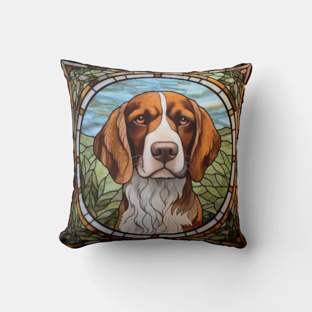 Beagle Dog Sofa Pillow Stained Glass Art (Front)