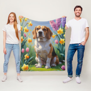 Beagle Dog Spring Flowers Painting  Fleece Blanket
