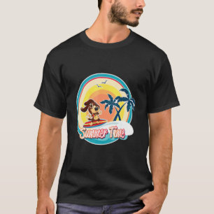 beagle dog surfer ocean waves beach shore palm tre T-Shirt
