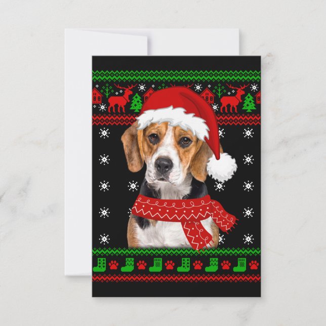 Beagle Dog Ugly Sweater Christmas Puppy Dog Lover  Thank You Card (Front)