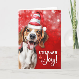 Beagle Dog Unleash the Joy Christmas Holiday Card