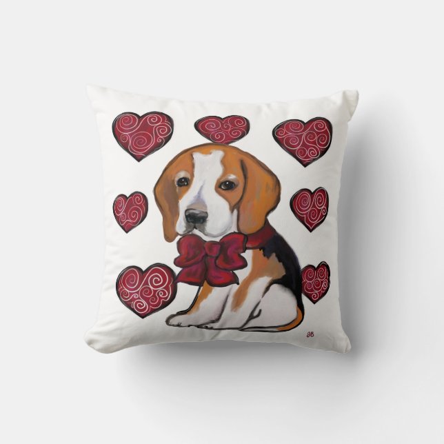 Beagle Dog Valentine Cushion (Front)