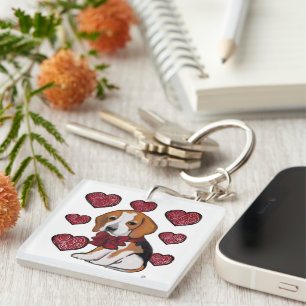 Beagle Dog Valentine Key Ring