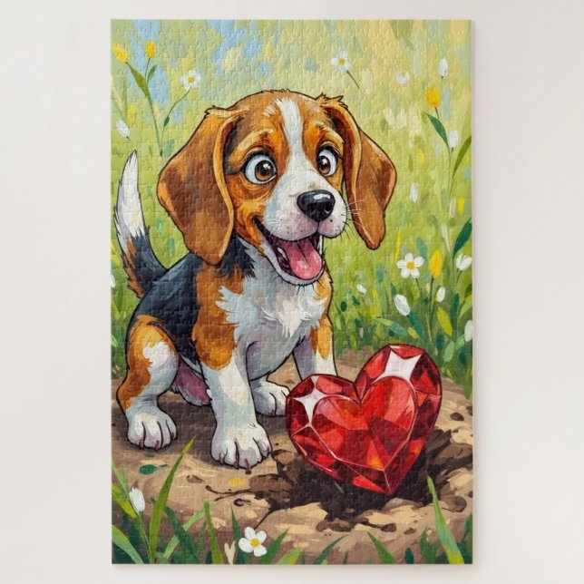 Beagle Dog Valentine's Day Heart Treasure Art Jigsaw Puzzle (Vertical)