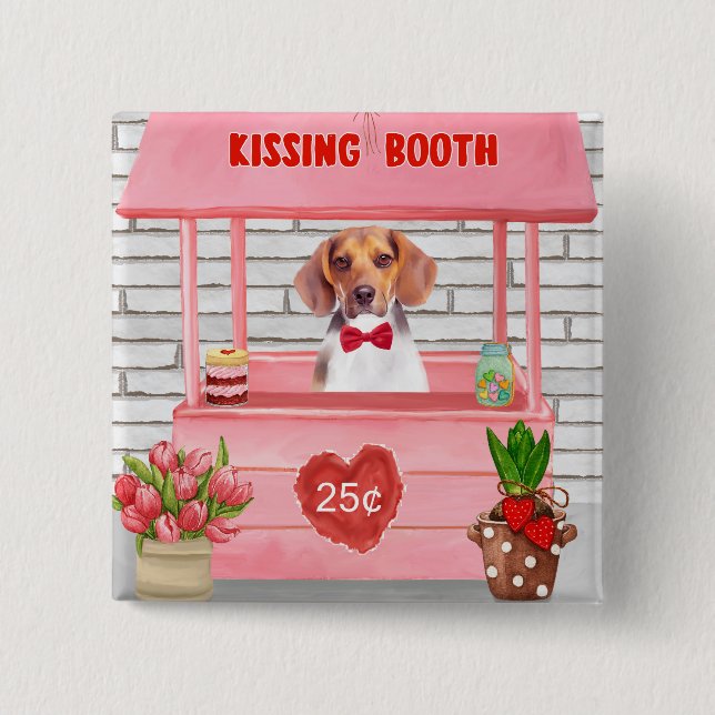 Beagle Dog Valentine's Day Kissing Booth 15 Cm Square Badge (Front)