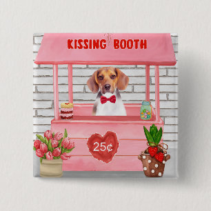 Beagle Dog Valentine's Day Kissing Booth 15 Cm Square Badge