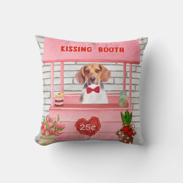 Beagle Dog Valentine's Day Kissing Booth  Cushion (Front)