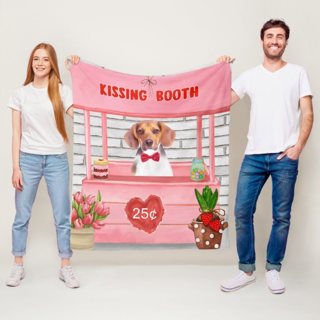 Beagle Dog Valentine's Day Kissing Booth Fleece Blanket (In Situ)