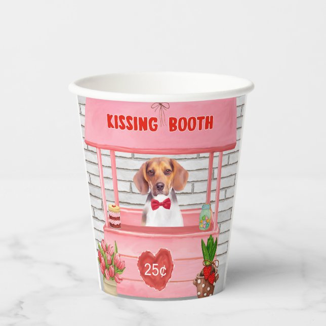 Beagle Dog Valentine's Day Kissing Booth Paper Cups (Front)