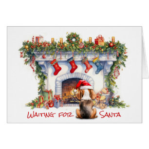 Beagle Dog Waiting on Santa Christmas Fireplace