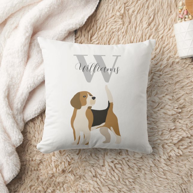Beagle Dog Watercolor Monogram Name  Cushion (Blanket)