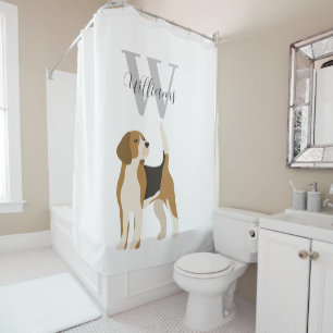 Beagle Dog Watercolor Monogram Name  Shower Curtain