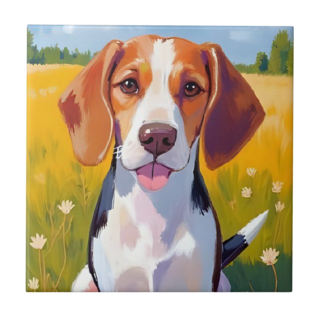 Beagle Dog Watercolor Pet Painting Ceramic Tile (Front)