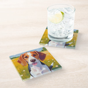Beagle Dog Watercolor Pet Painting Glass Coaster