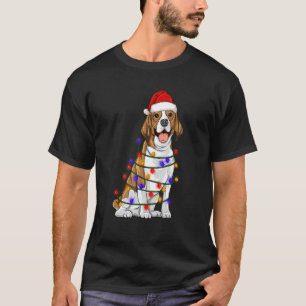 Beagle Dog Wearing Christmas Hat Lights T-Shirt