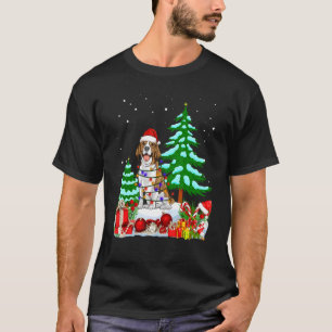 Beagle Dog Wearing Christmas Hat Tree Lights T-Shirt