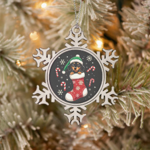 Beagle Dog Wearing Santa Hat Christmas Lovers Snowflake Pewter Christmas Ornament