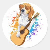 Beagle Dog Wearing Sunglasses Playing Guitar