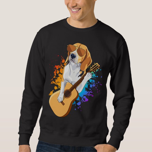 Beagle Dog Wearing Sunglasses Playing Guitar Men Sweatshirt (Front)