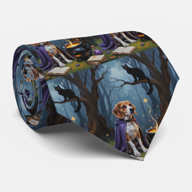 Beagle Dog Whimsical Halloween Painting Tie (Rolled)