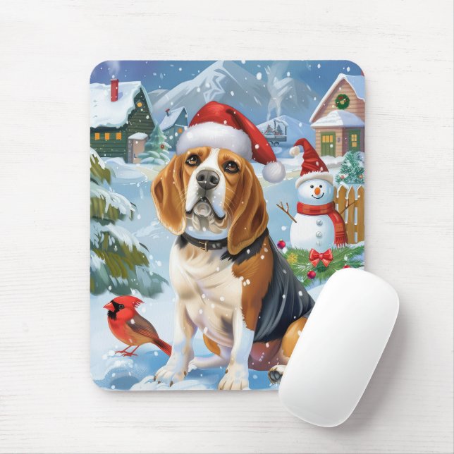 Beagle Dog Winter Wonderland Christmas Joy Mouse Pad (With Mouse)