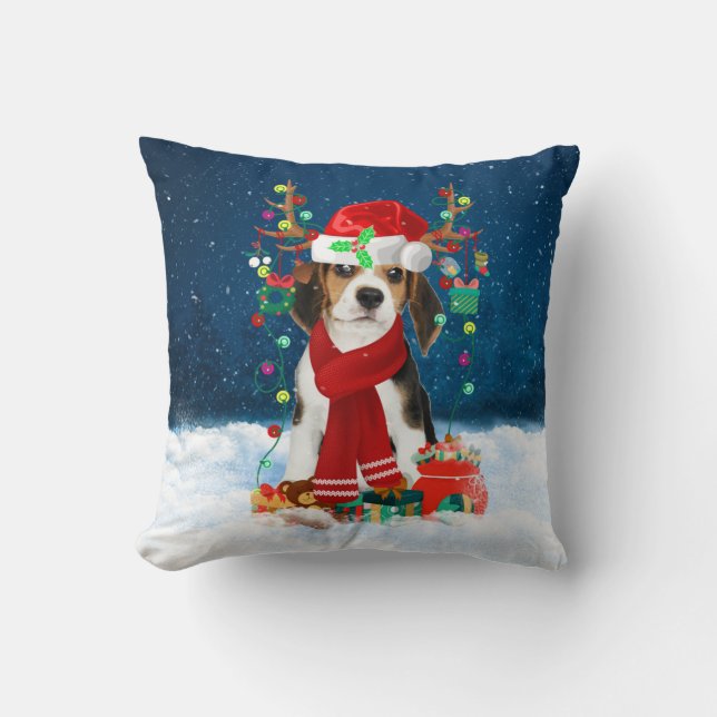 Beagle dog with Christmas gifts Cushion (Front)