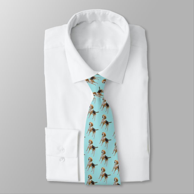 Beagle Dog with Light Blue Background Tie (Tied)