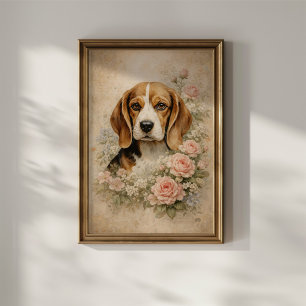 Beagle Dog with Roses Poster