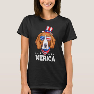 Beagle Dog With Sunglasses American Usa Flag 4th O T-Shirt