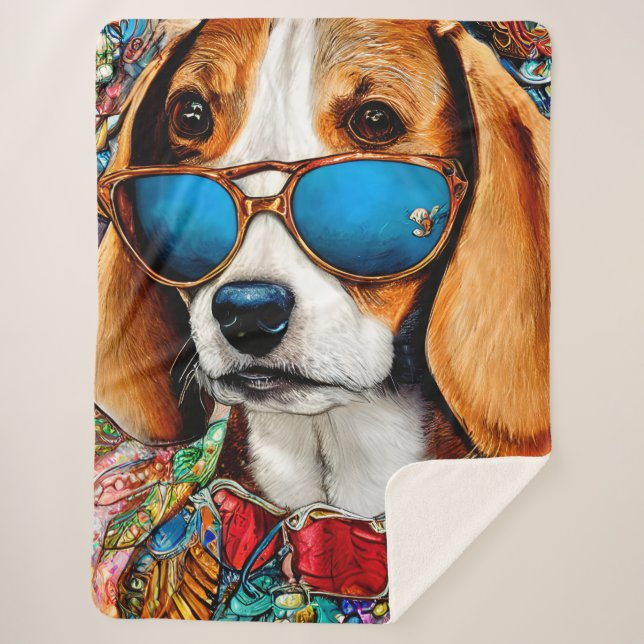 Beagle Dog with Sunglasses Sherpa Blanket (Front)