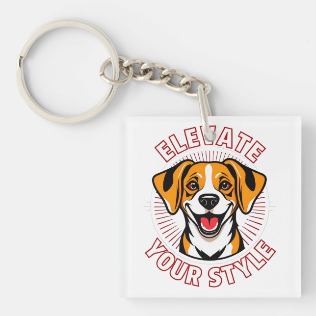 Beagle Dog with Text Art Key Ring (Front)