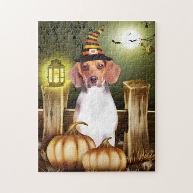 Beagle Dog with Witch Hat Halloween Gift Idea Jigsaw Puzzle (Vertical)