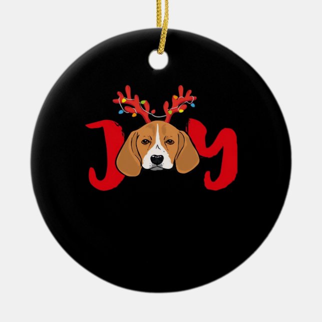Beagle Dog Xmas Christmas Reindeer Antlers Light E Ceramic Ornament (Front)