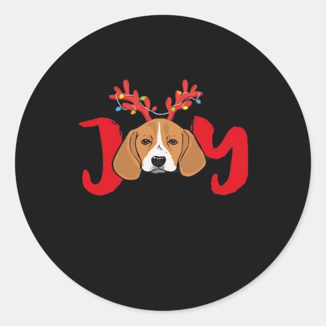 Beagle Dog Xmas Christmas Reindeer Antlers Light E Classic Round Sticker (Front)
