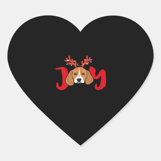 Beagle Dog Xmas Christmas Reindeer Antlers Light E Heart Sticker (Front)