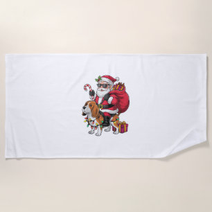 Beagle Dog Xmas Lighting Santa Riding Beagle Chris Beach Towel