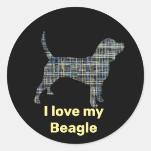 Beagle Dog Yellow & Black Grid Line Classic Round Sticker