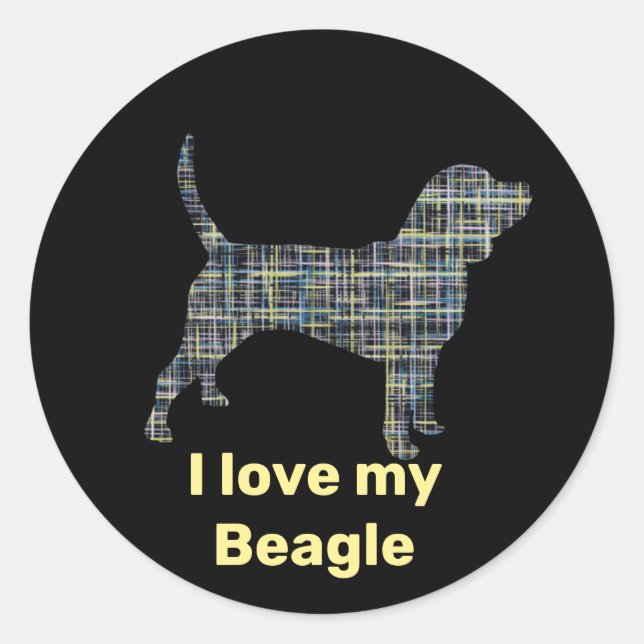 Beagle Dog Yellow & Black Grid Line Classic Round Sticker (Front)