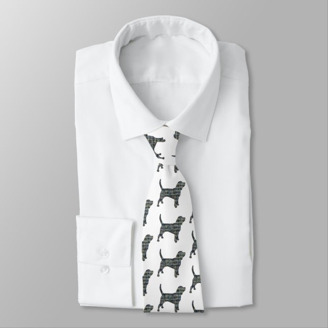 Beagle Dog Yellow & Blue Grid Lines White Tie (Tied)