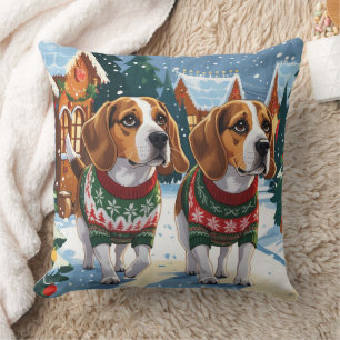 Beagle Dogs Christmas Snow Holiday Cushion