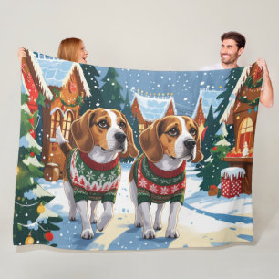 Beagle Dogs Christmas Snow Holiday Fleece Blanket