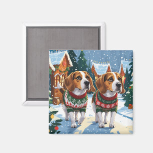 Beagle Dogs Christmas Snow Holiday Magnet