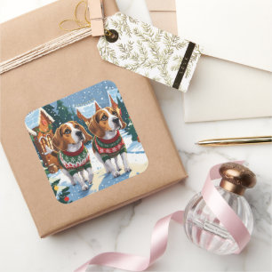 Beagle Dogs Christmas Snow Holiday Square Sticker