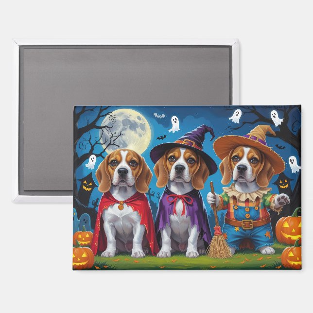 Beagle Dogs Pumpkin Halloween Funny Magnet (Front/Back)