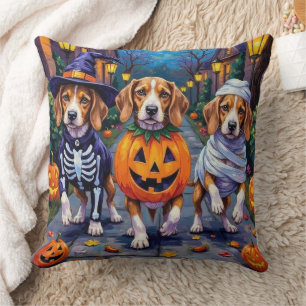 Beagle Dogs Trick-or-Treating in Halloween Costume Cushion