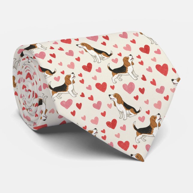 Beagle Dogs with Hearts Pattern Tie (Rolled)