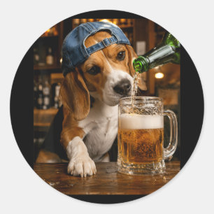 Beagle Drinking Beer Funny Dog Meme Classic Round Sticker