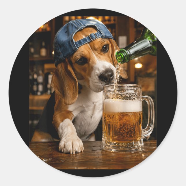 Beagle Drinking Beer Funny Dog Meme Classic Round Sticker (Front)