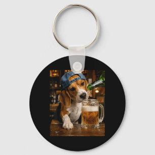 Beagle Drinking Beer Funny Dog Meme Key Ring