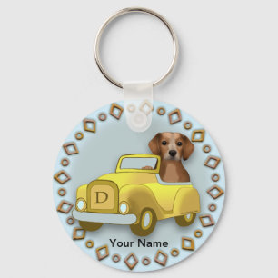 Beagle Driving Car  custom name Key Ring